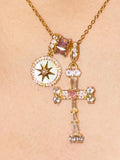 Cross-border explosion Fearless Heart Fearless Star~ Flash diamond octagram purple cross necklace