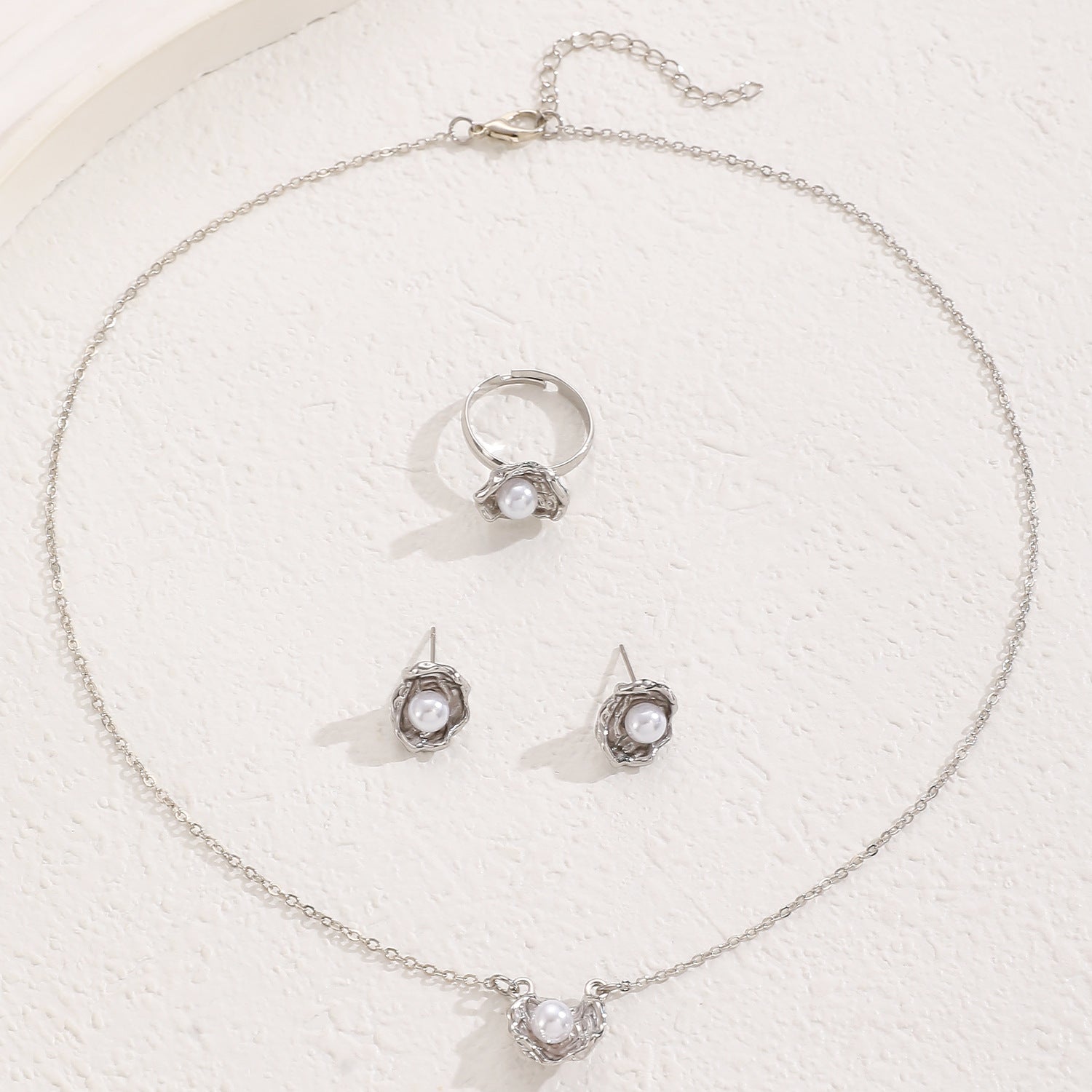 European and American cross-border baroque special-shaped pearl set jewelry women's high-end necklace earrings ring bracelet collar