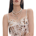 [The same style as the star] Retro American women's high school, pearl necklace women's multi-layer stacked belt light luxury small fragrant neck chain