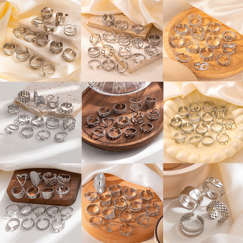 Fishtail high-end titanium steel ring fashion personality niche cross-border new palm plaid love non-fading ring