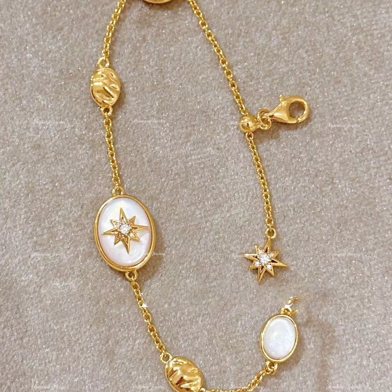 French light luxury vintage fritillary eight-pointed star necklace bracelet ring earrings tassel tassel set with diamonds sophisticated personality set