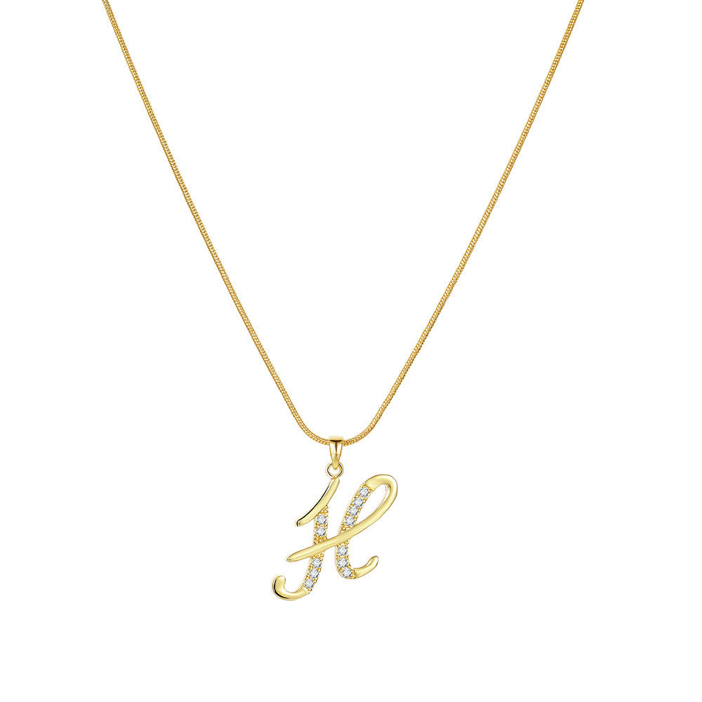 Temu cross-border popular 26-digit copper inlaid zircon letter pendant snake bone thin chain creative personalized letter necklace
