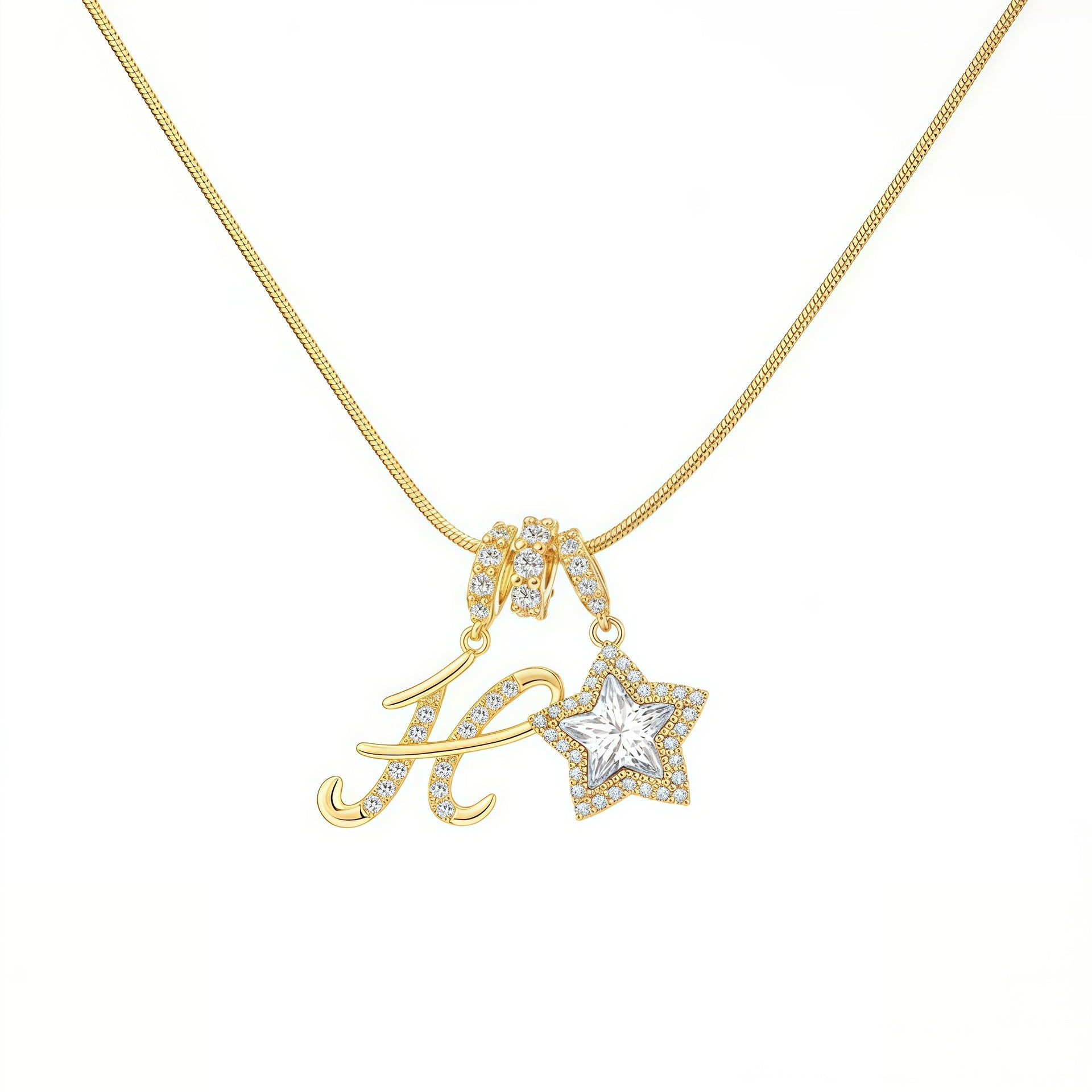 Douyin Explosive Dopamine 26 English Alphabet Snowflake Necklace Niche Premium Amazon Pinyin Jewelry Necklace