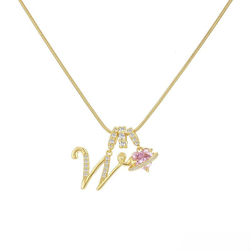 Cross-border explosion dopamine letter necklace alloy material stainless steel chain color retention high letter necklace full set