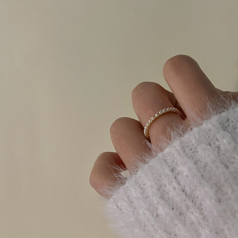 French simple pearl ring, extremely fine, high-end, sweet personality, niche design, opening adjustable fashion trend