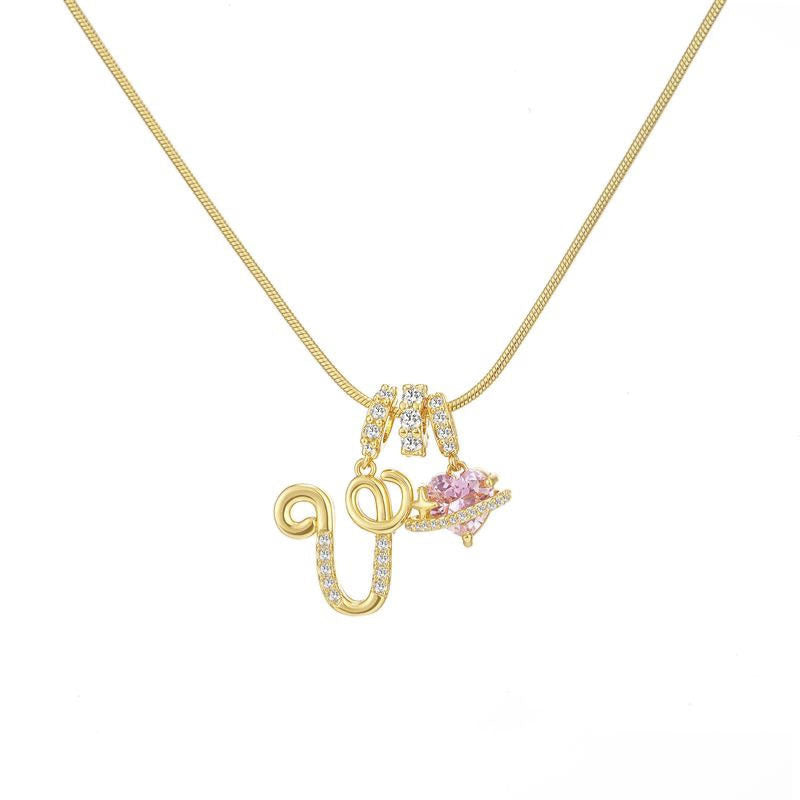 Cross-border explosion dopamine letter necklace alloy material stainless steel chain color retention high letter necklace full set