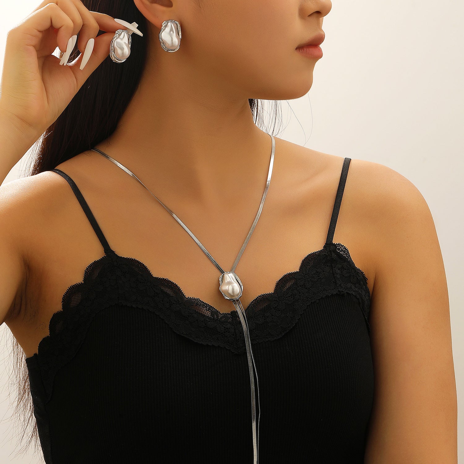 European and American cross-border baroque special-shaped pearl set jewelry women's high-end necklace earrings ring bracelet collar