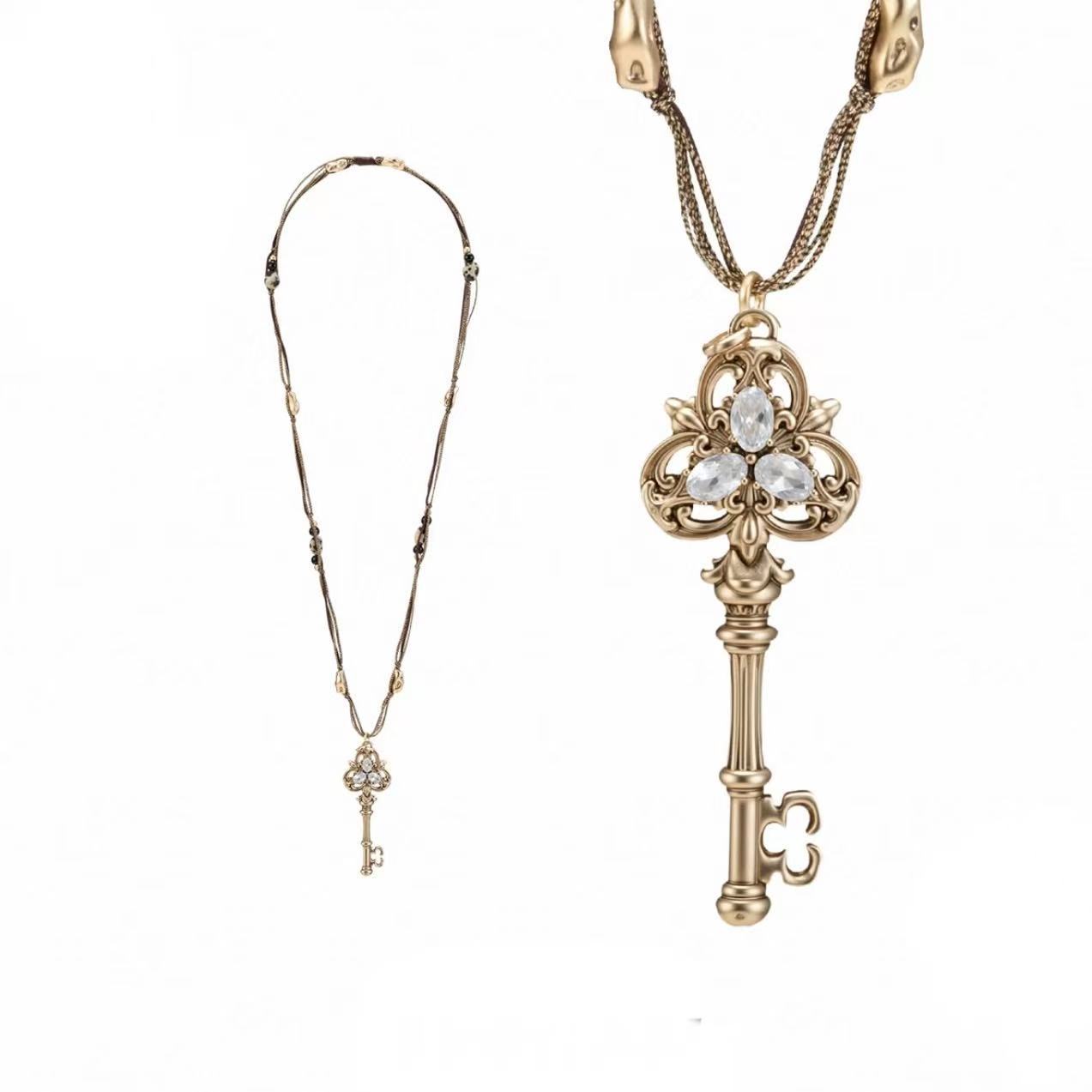Love Lock Cylinder Series Embossed Key Beaded Braided Rope Necklace Retro Sweater Chain Women