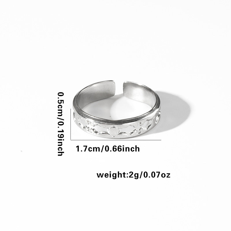 Fishtail high-end titanium steel ring fashion personality niche cross-border new palm plaid love non-fading ring