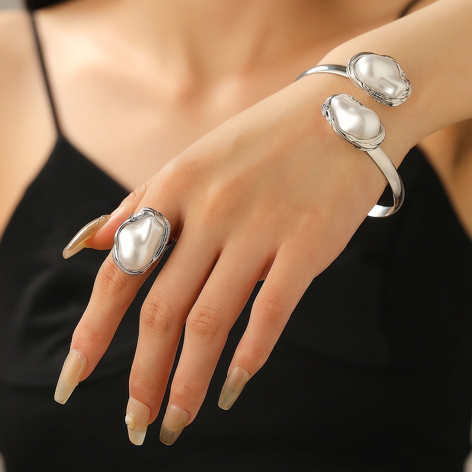 European and American cross-border baroque special-shaped pearl set jewelry women's high-end necklace earrings ring bracelet collar