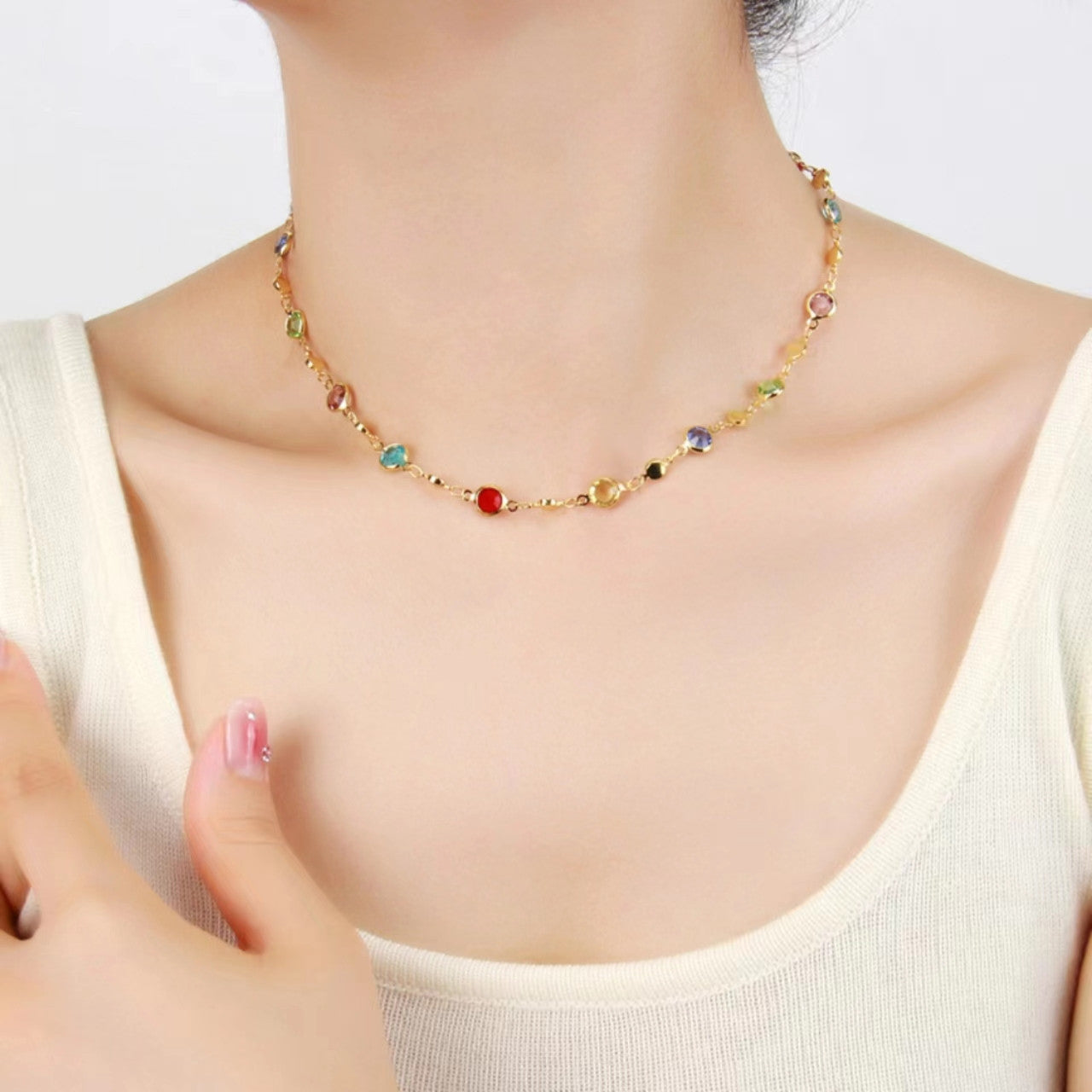 Simple European and American cross-border hot-selling colored zircon three-dimensional necklace, romantic necklace collarbone chain Amazon hot versatile