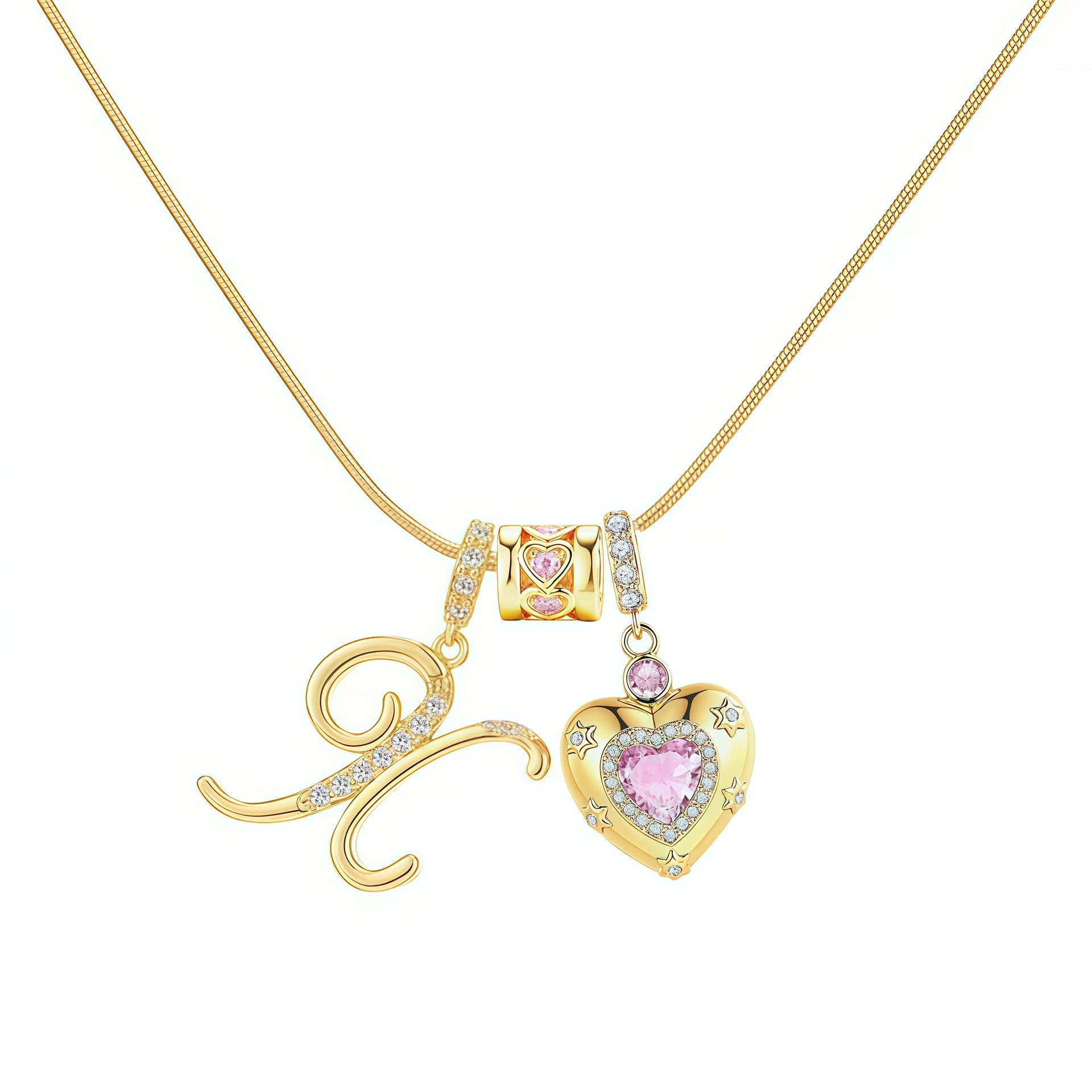 TK explosion Douyin Internet celebrity zircon love letter necklace full set of stainless steel chain high treasure color