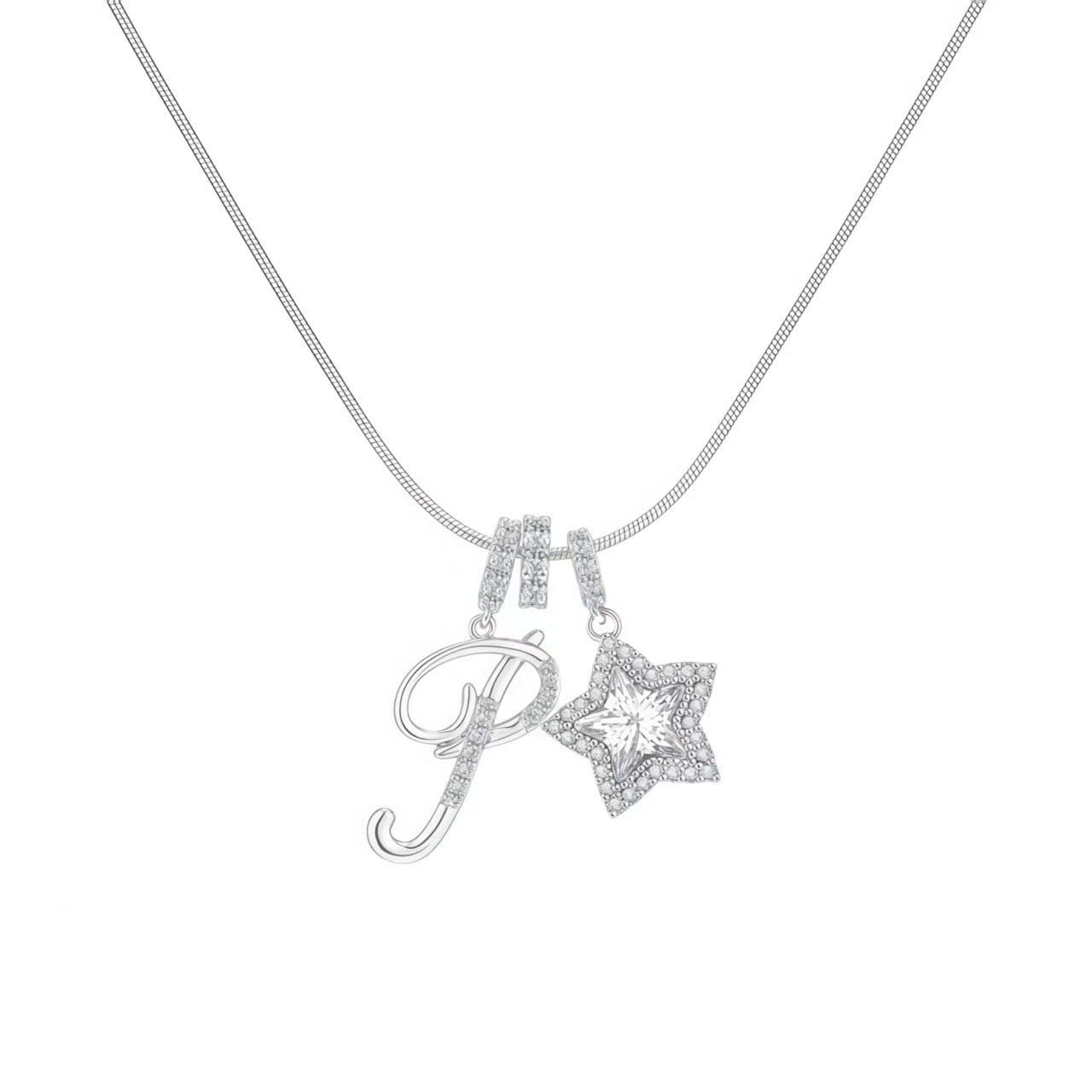 Douyin Explosive Dopamine 26 English Alphabet Snowflake Necklace Niche Premium Amazon Pinyin Jewelry Necklace