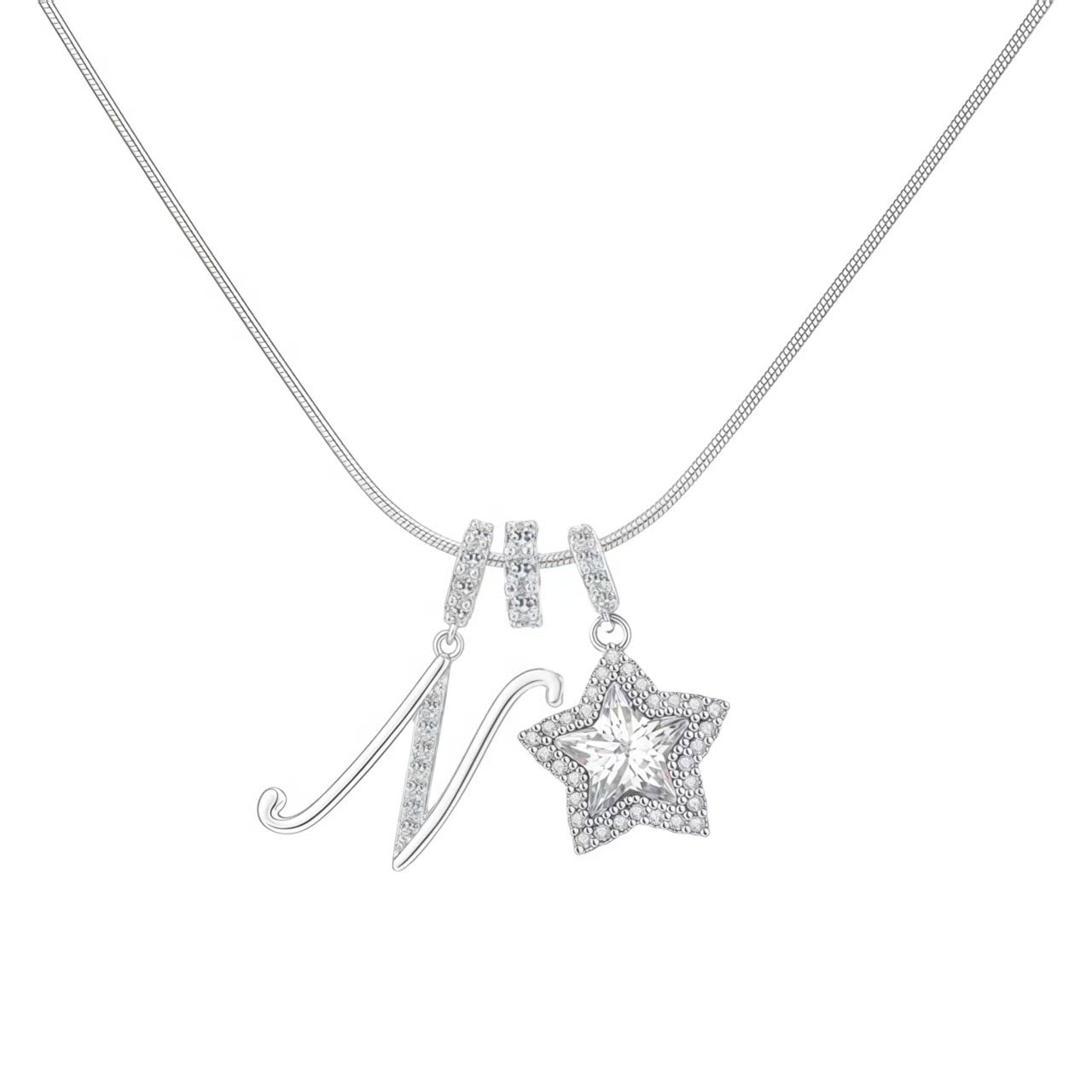 Douyin Explosive Dopamine 26 English Alphabet Snowflake Necklace Niche Premium Amazon Pinyin Jewelry Necklace