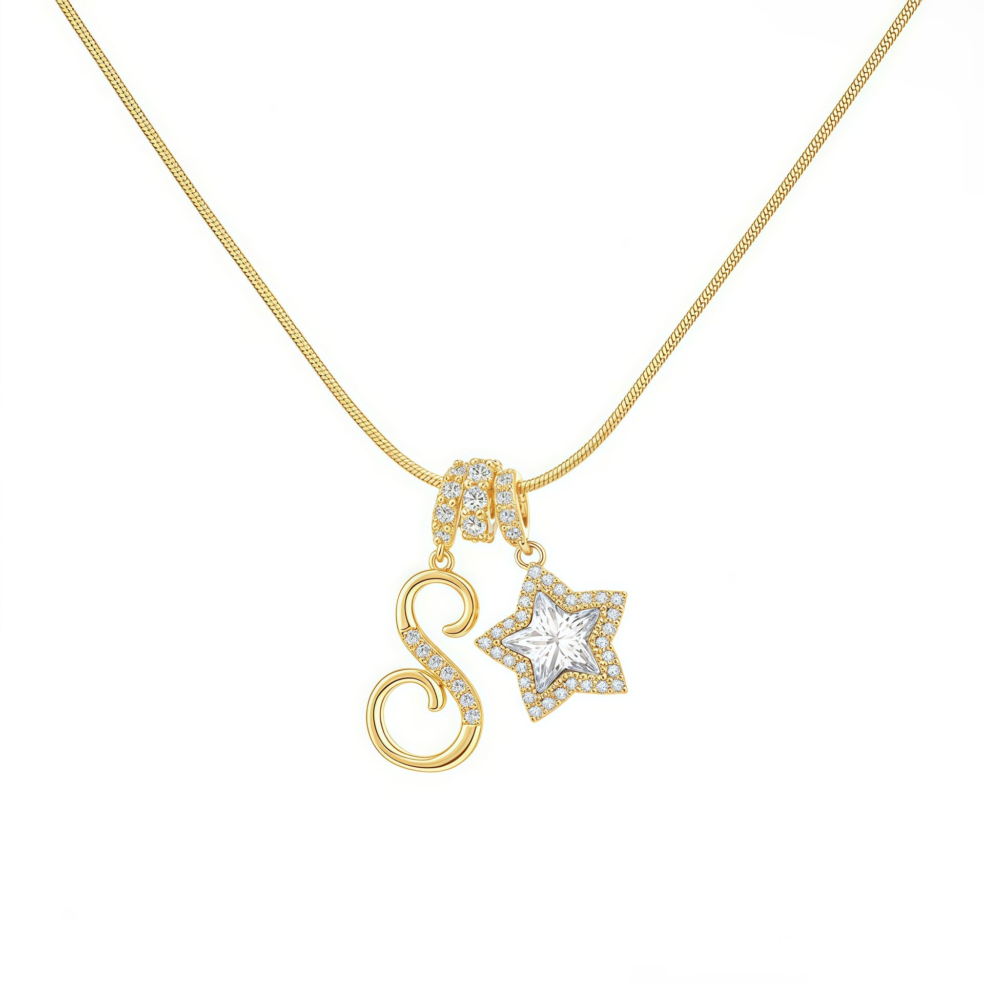 Douyin Explosive Dopamine 26 English Alphabet Snowflake Necklace Niche Premium Amazon Pinyin Jewelry Necklace