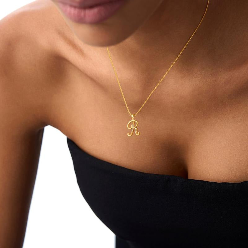 Temu cross-border popular 26-digit copper inlaid zircon letter pendant snake bone thin chain creative personalized letter necklace