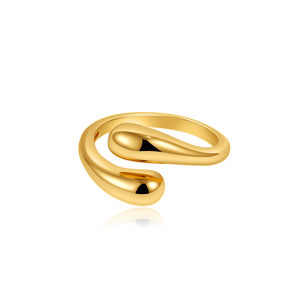 European and American cross-border 18K gold drop ring, opening ring, index ring, simple color preservation, niche light luxury fashion decorative ring