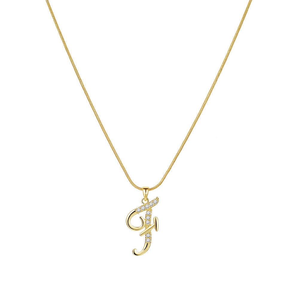 Temu cross-border popular 26-digit copper inlaid zircon letter pendant snake bone thin chain creative personalized letter necklace