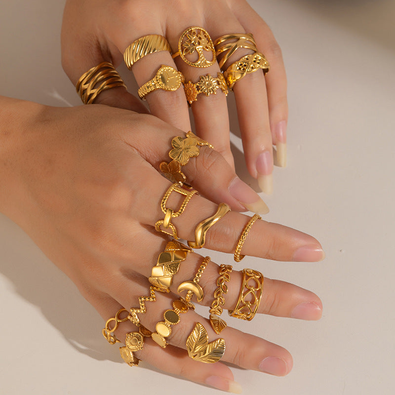 European and American fashion ins style simple titanium steel ring 18k gold-plated irregular geometric stainless steel women's jewelry hot-selling