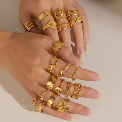 European and American fashion ins style simple titanium steel ring 18k gold-plated irregular geometric stainless steel women's jewelry hot-selling