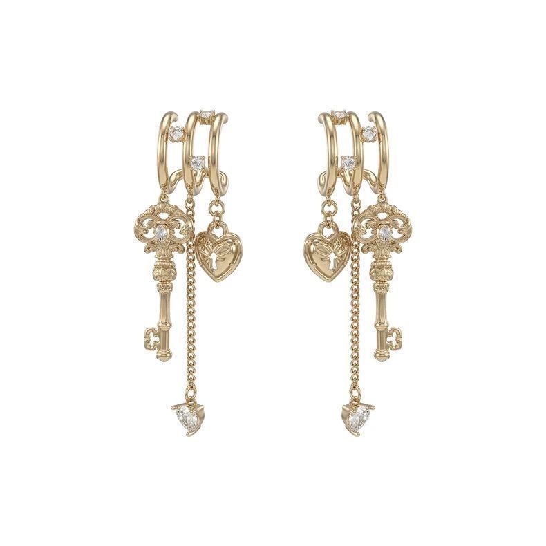 The new love lock cylinder series earrings only need one ear piercing to wear three layers of effect