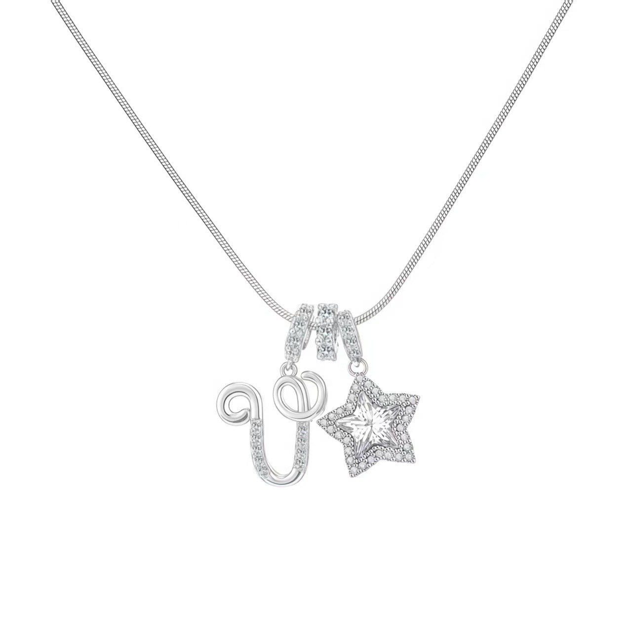 Douyin Explosive Dopamine 26 English Alphabet Snowflake Necklace Niche Premium Amazon Pinyin Jewelry Necklace