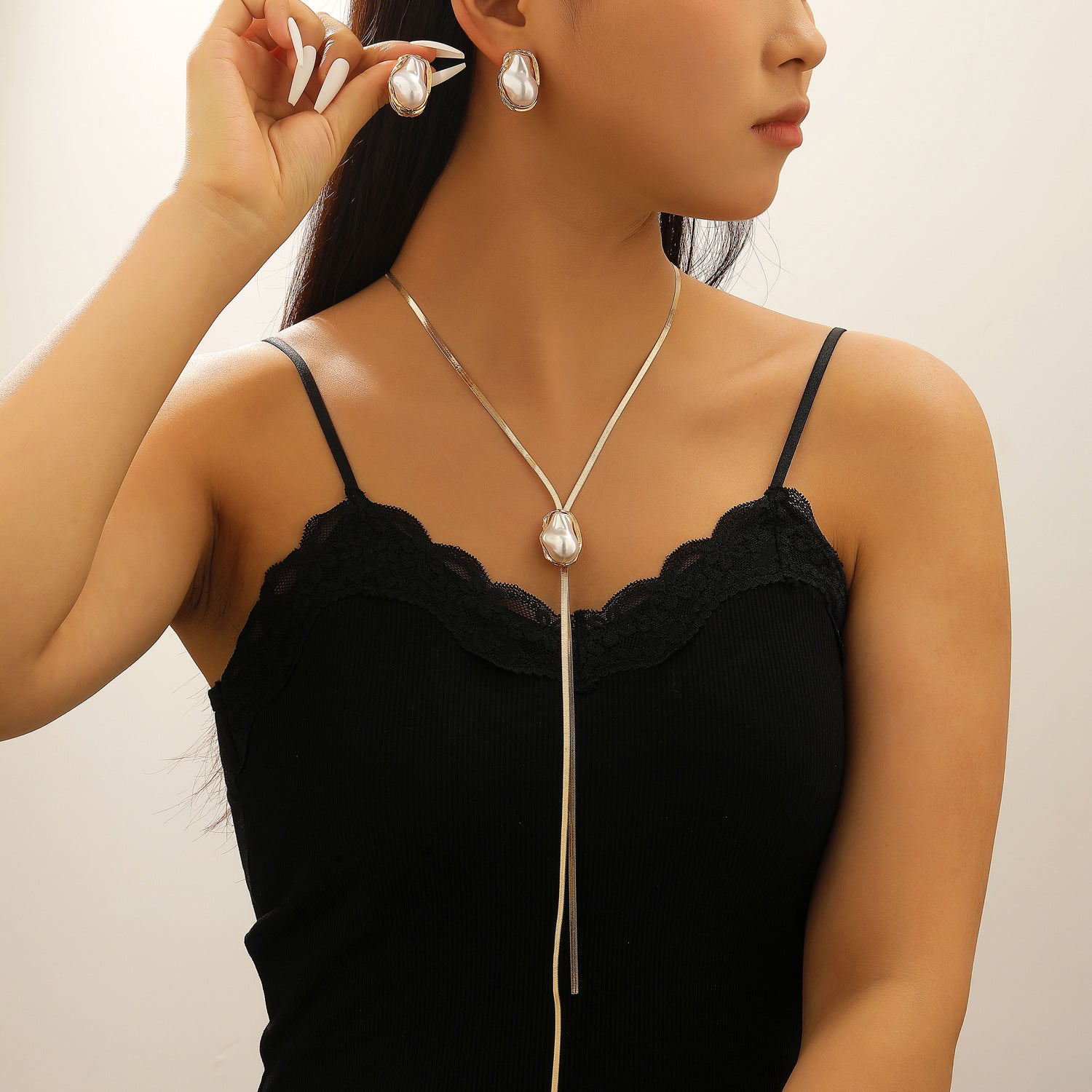 European and American cross-border baroque special-shaped pearl set jewelry women's high-end necklace earrings ring bracelet collar