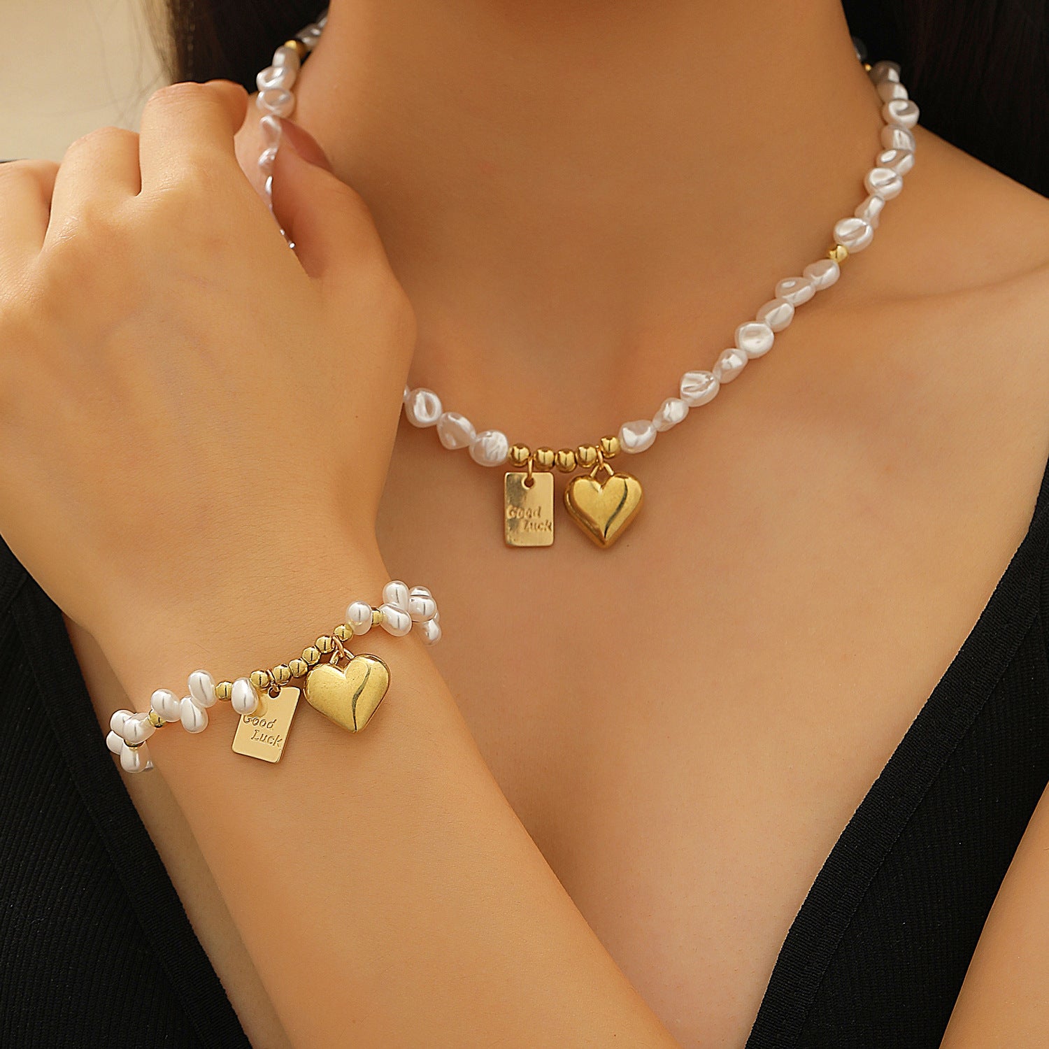 European and American cross-border baroque special-shaped pearl set jewelry women's high-end necklace earrings ring bracelet collar