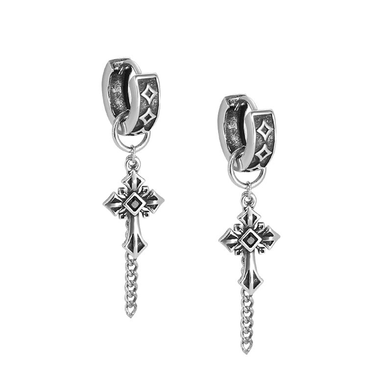 Dark retro old cross fringed earrings women's personality versatile high-end niche jewelry earrings