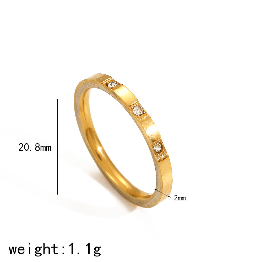 ins simple wind diamond-set titanium steel ring women's light luxury high-end versatile plain ring stainless steel index finger ring 18k ring