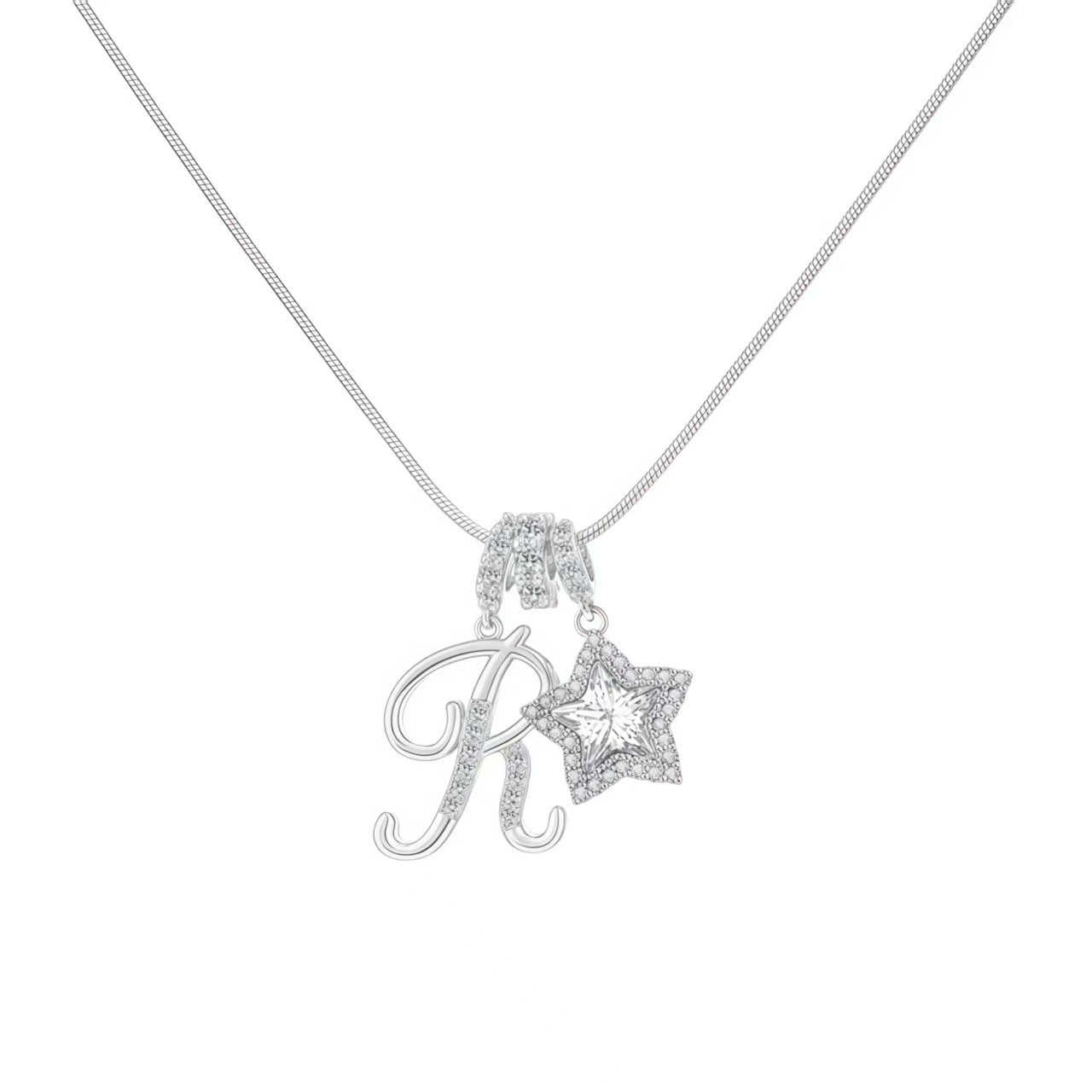 Douyin Explosive Dopamine 26 English Alphabet Snowflake Necklace Niche Premium Amazon Pinyin Jewelry Necklace