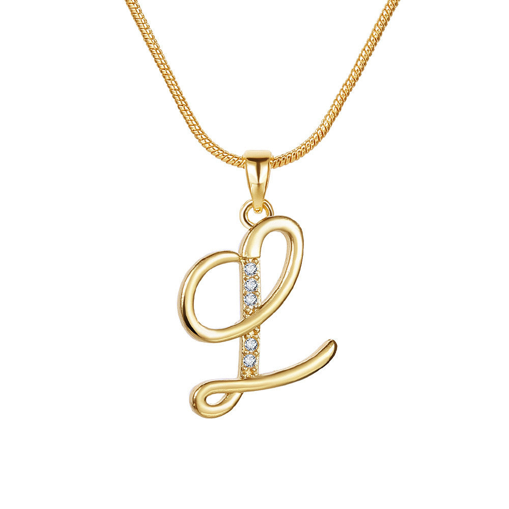 Temu cross-border popular 26-digit copper inlaid zircon letter pendant snake bone thin chain creative personalized letter necklace
