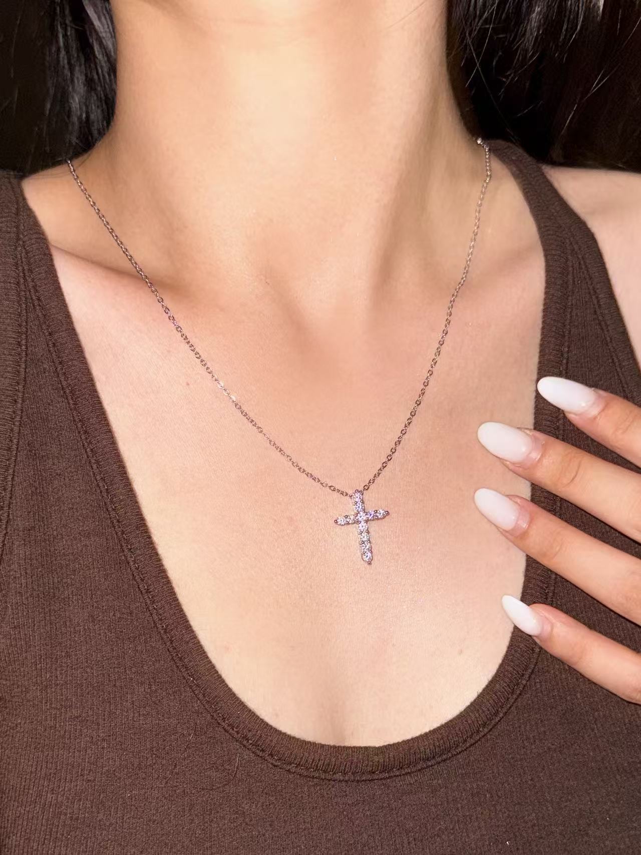 Cross-border hot-selling Angel Wings~ Cross Angel American Simple Spice Girl Necklace 18k Real Gold Plating