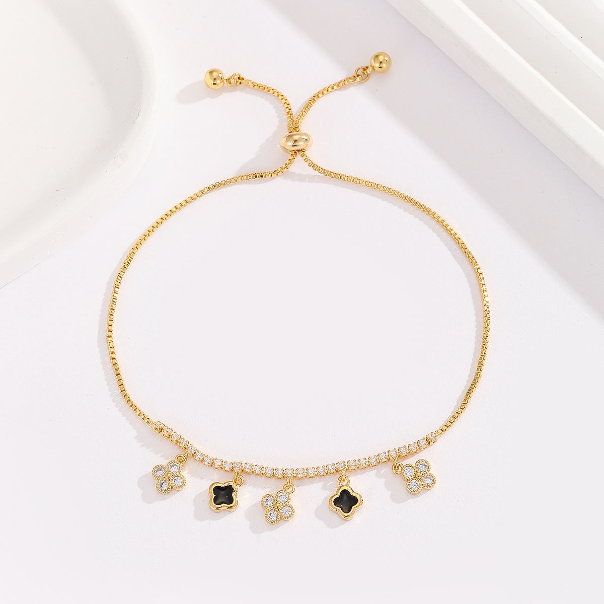 Cross-border explosive jewelry round love electroplating high-grade zircon gold-plated adjustable bracelet wholesale female