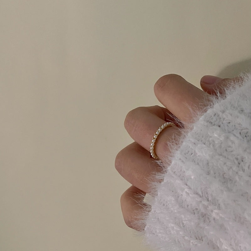 French simple pearl ring, extremely fine, high-end, sweet personality, niche design, opening adjustable fashion trend