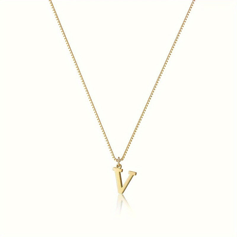 Amazon popular 26 English letter necklaces A-Z stainless steel letter box chain plated 18K gold women's pendant