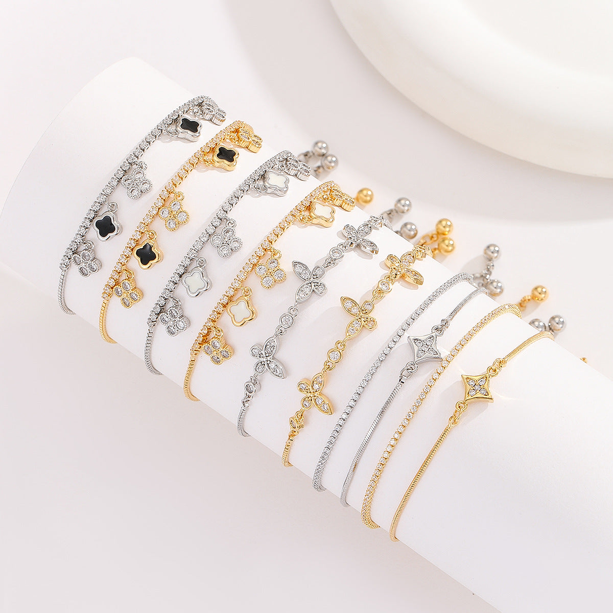 Cross-border explosive jewelry round love electroplating high-grade zircon gold-plated adjustable bracelet wholesale female