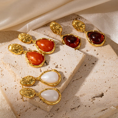 European and American retro stainless steel water drop earrings women's light luxury niche high-end stud earrings 18k gold fashion versatile earrings