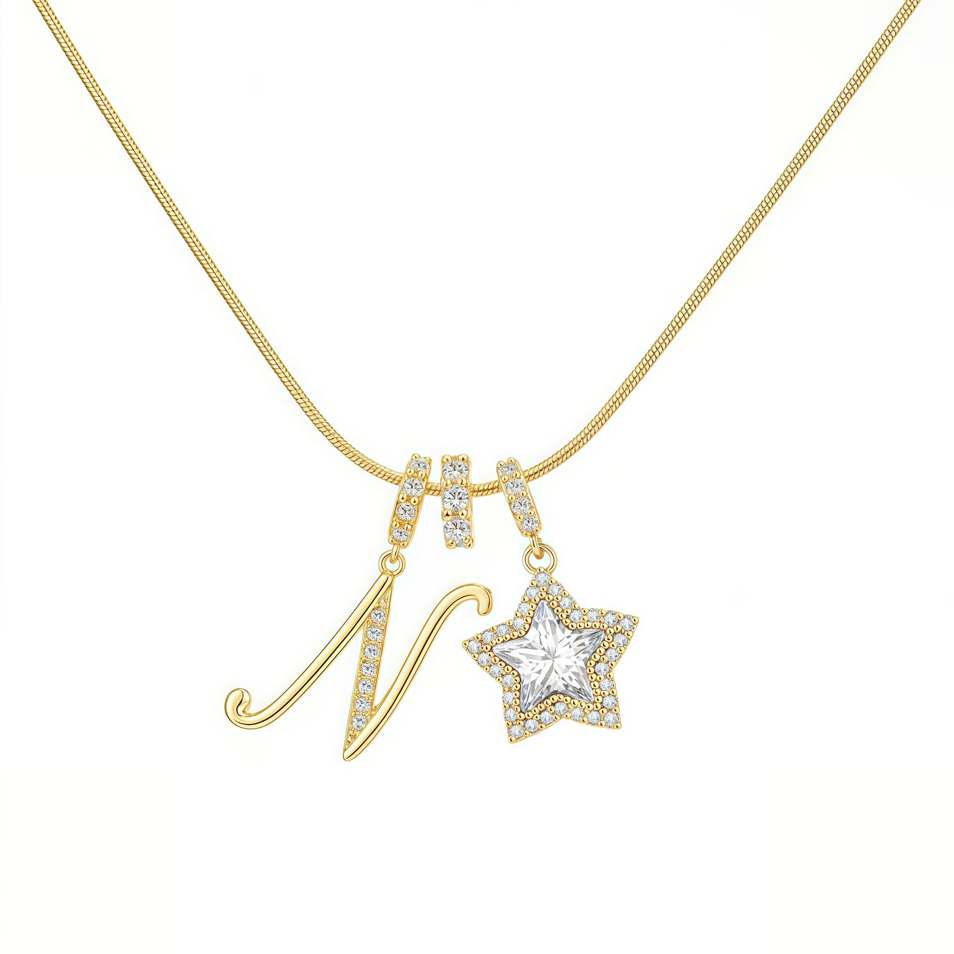 Douyin Explosive Dopamine 26 English Alphabet Snowflake Necklace Niche Premium Amazon Pinyin Jewelry Necklace