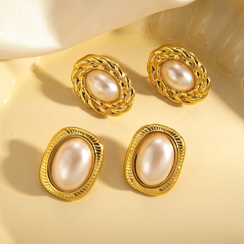 French cross-border exquisite titanium steel earrings retro vortex pearl stud earrings niche design simple and versatile earrings wholesale