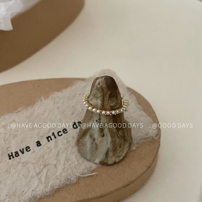 French simple pearl ring, extremely fine, high-end, sweet personality, niche design, opening adjustable fashion trend