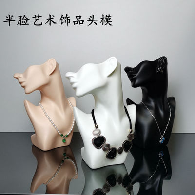 Plastic PVC fake head model black creative half face jewelry head, necklace earrings portrait neck display stand fake head