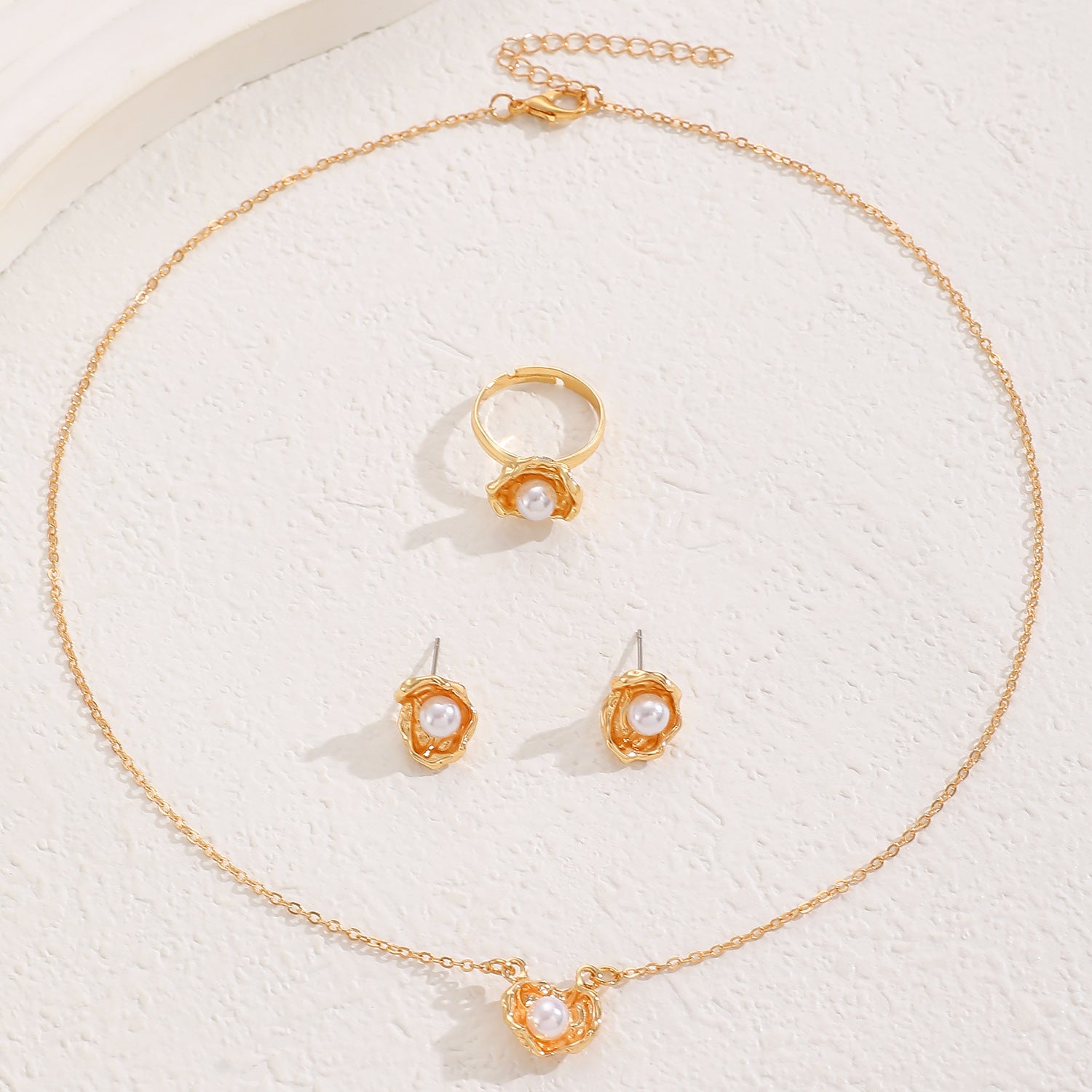 European and American cross-border baroque special-shaped pearl set jewelry women's high-end necklace earrings ring bracelet collar