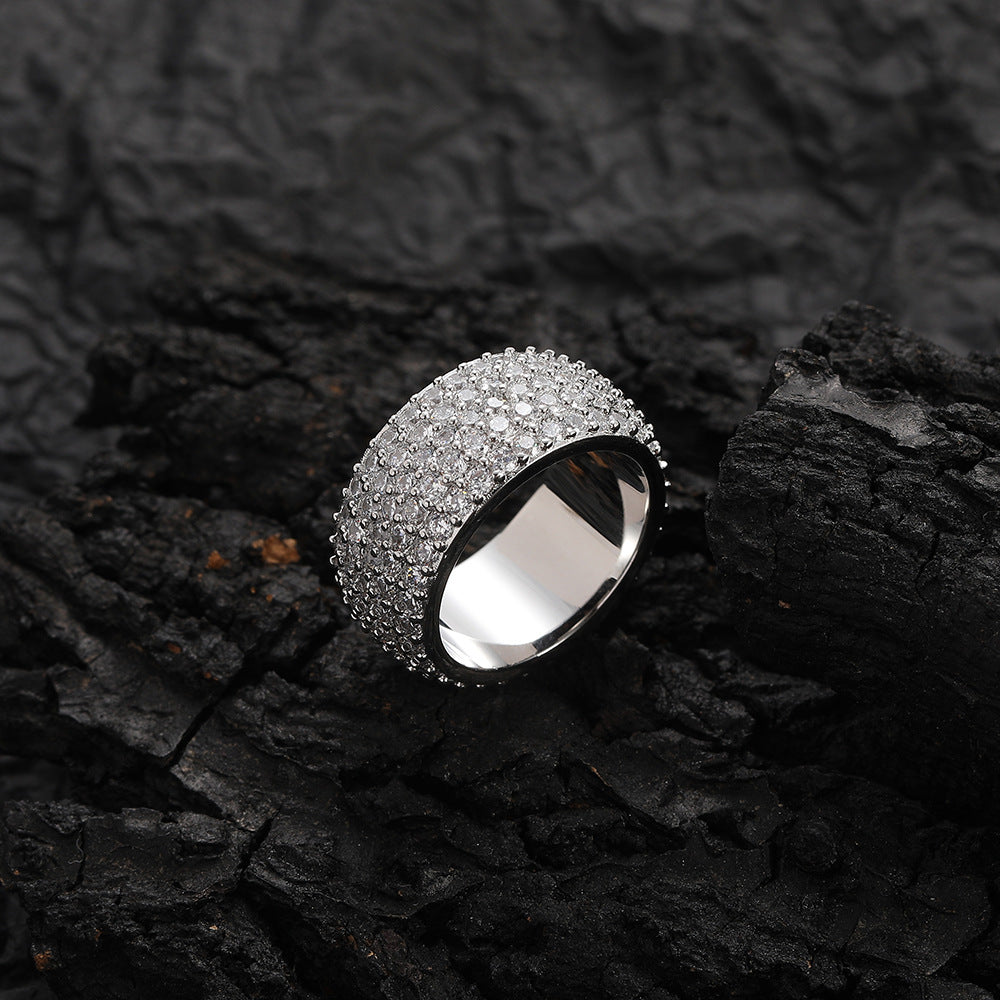 European and American hip-hop ring zircon 11mm retro round full zirconium shiny simple personalized men's ring copper ring