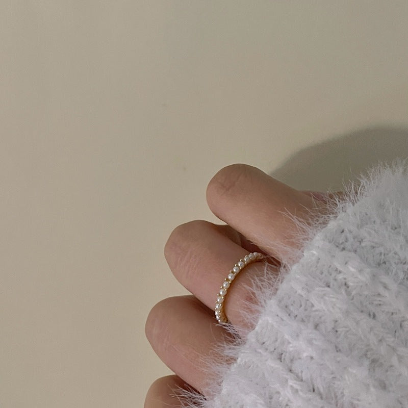 French simple pearl ring, extremely fine, high-end, sweet personality, niche design, opening adjustable fashion trend