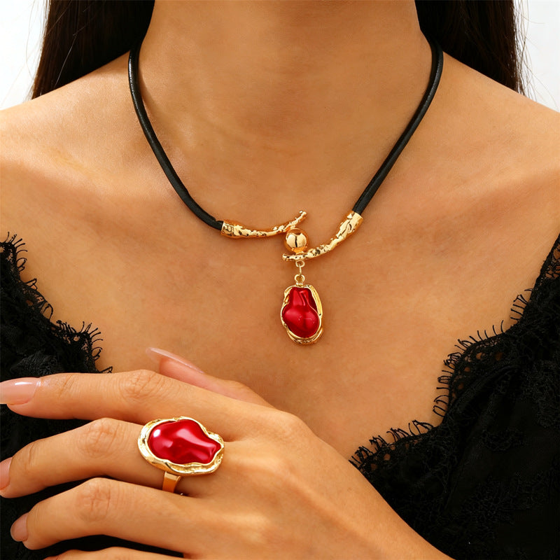 European and American cross-border baroque special-shaped pearl set jewelry women's high-end necklace earrings ring bracelet collar