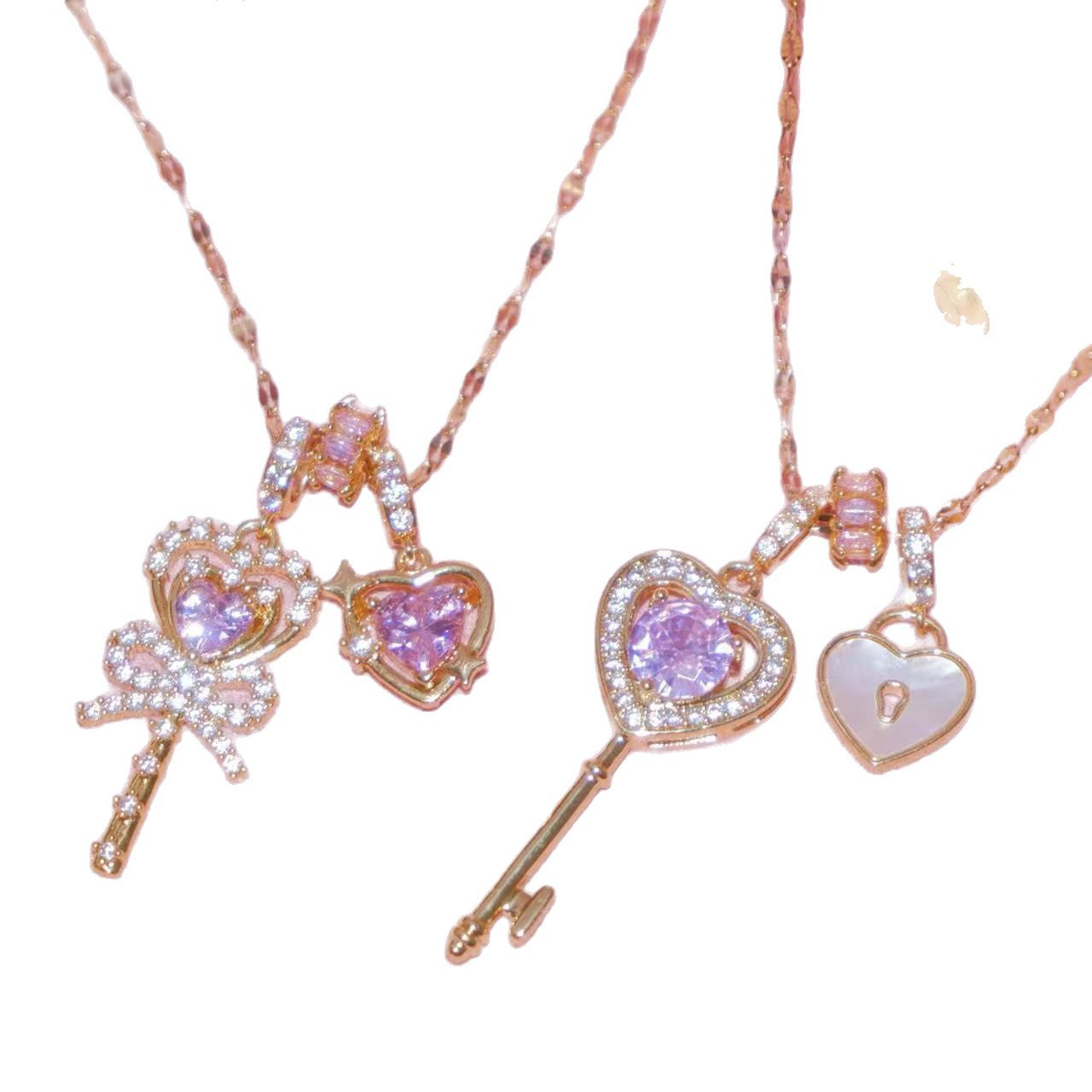 New smart fashion temperament heart-shaped key pendant Korean version trend full diamond necklace women's short collarbone neck chain