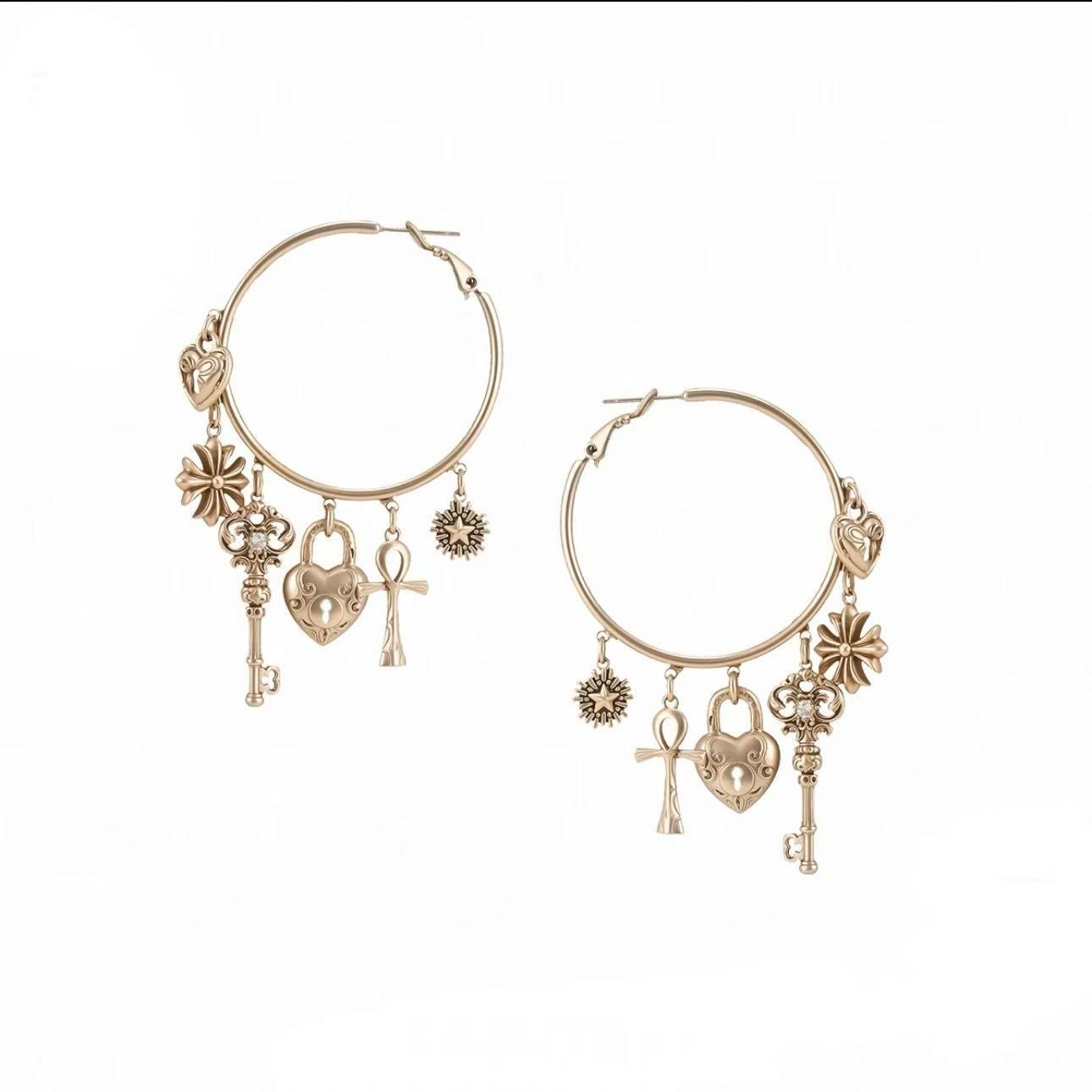 Love Lock Cylinder Series Autumn and Winter American Retro Wind Key Love Earrings Skinny Big Earrings Women