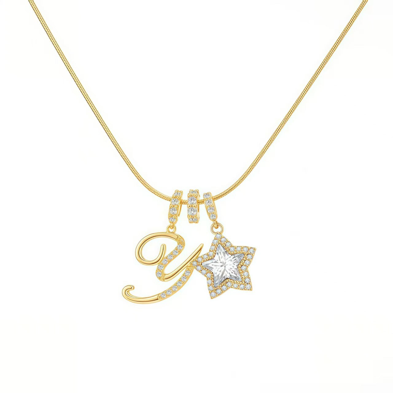 Douyin Explosive Dopamine 26 English Alphabet Snowflake Necklace Niche Premium Amazon Pinyin Jewelry Necklace