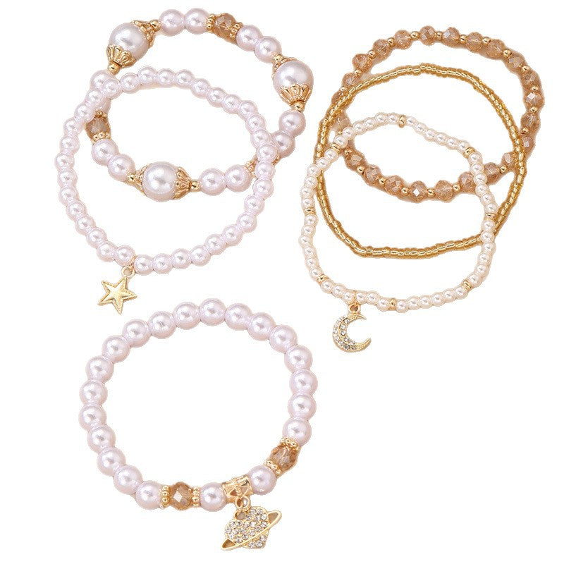 BZ2285 European and American new women's stacked moon bracelet set with stars, creative new pearl beaded multi-layer bracelet